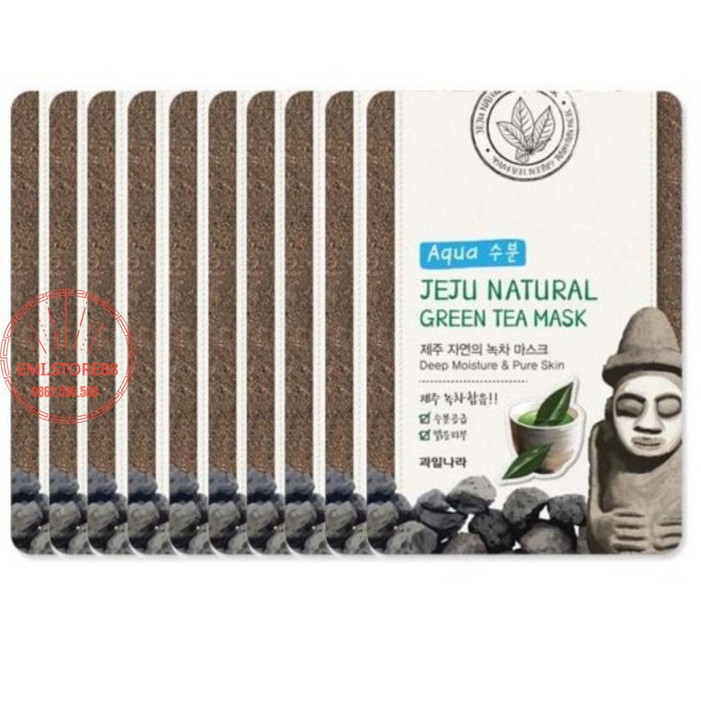 Mặt nạ đắp mặt trà xanh Welcos Jeju Natural Green tea Mask Hàn Quốc Bộ 10 miếng giảm mụn , sạch nhờn