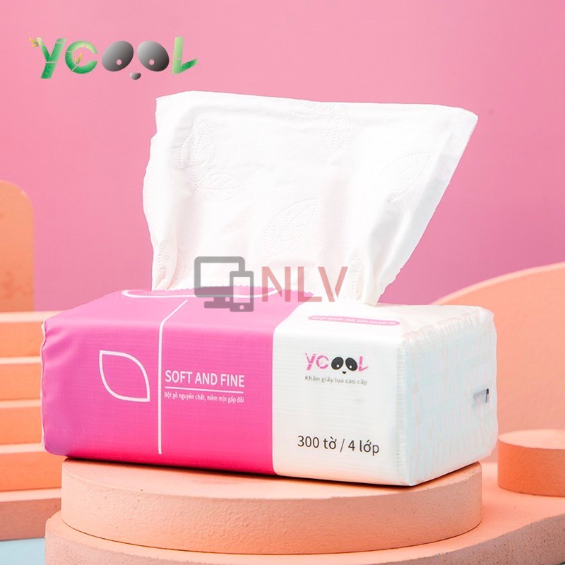 Khăn Giấy Lụa Cao Cấp YCOOL thùng 24 gói/300 tờ/4 lớp /Khăn Giấy Rút Thích Hợp Cho Mẹ Và Bé ( Nhiều Màu )
