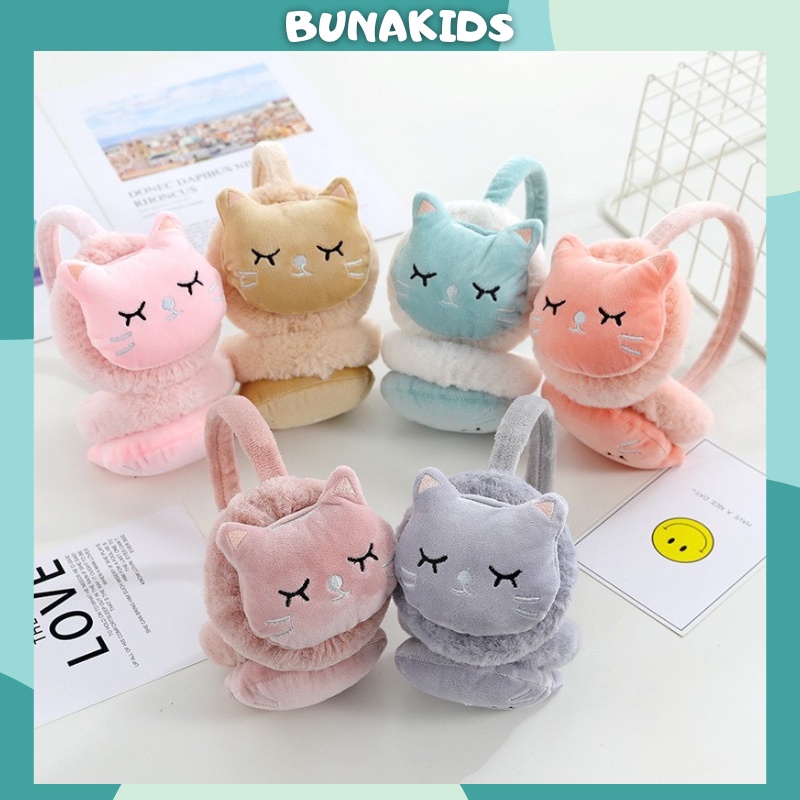 Bịt tai giữ ấm mùa đông hình mèo nhắm mắt, chụp tai hình hoa quả dễ thương kute cho bé Bunakids PK46 PK41