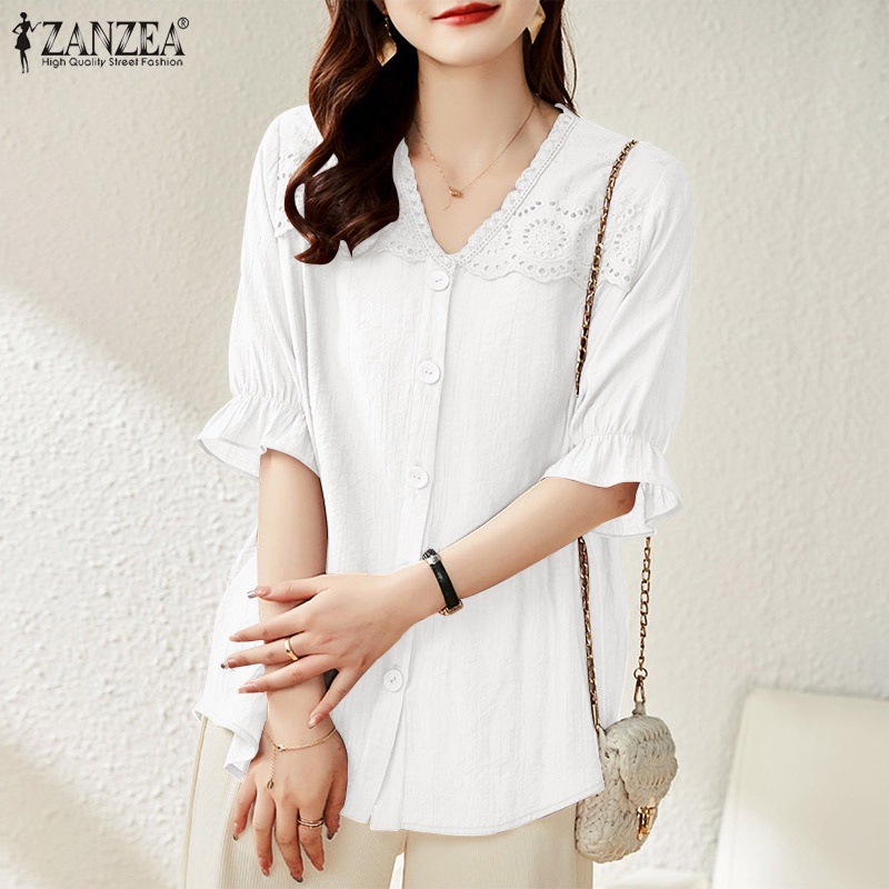 Zanzea Áo Kiểu Tay Ngắn Cổ Chữ V Phối Ren Thời Trang Cho Nữ