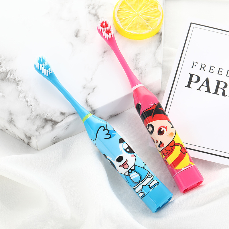 [Hàng mới về] Bàn chải đánh răng bằng điện họa tiết hoạt hình dễ thương cho bé kèm phụ kiện