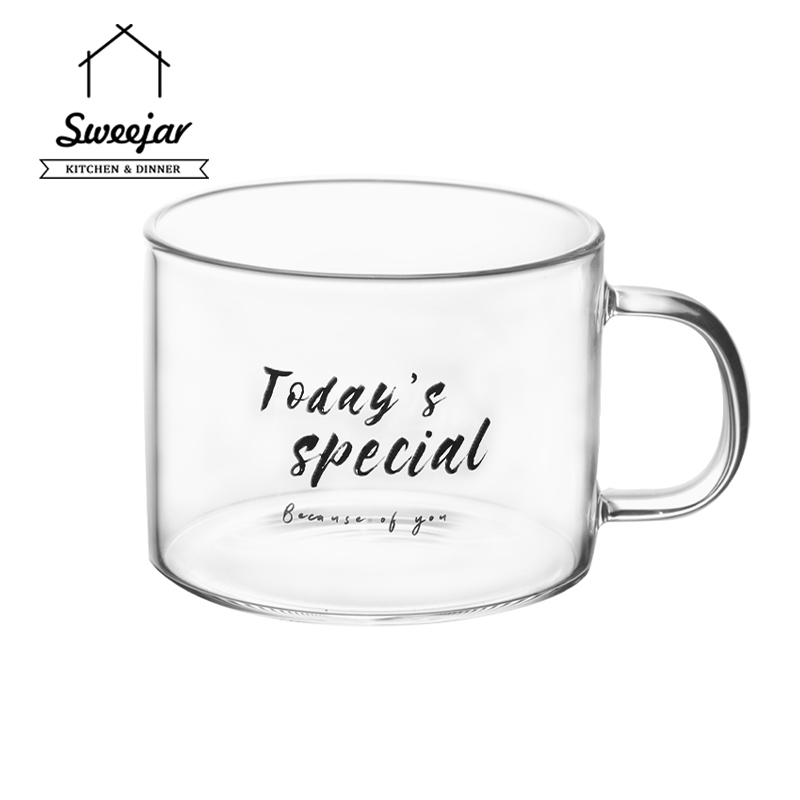 SWEEJAR Cốc uống nước bằng thủy tinh trong suốt cách nhiệt có tay cầm tiện dụng dung tích 580ml
