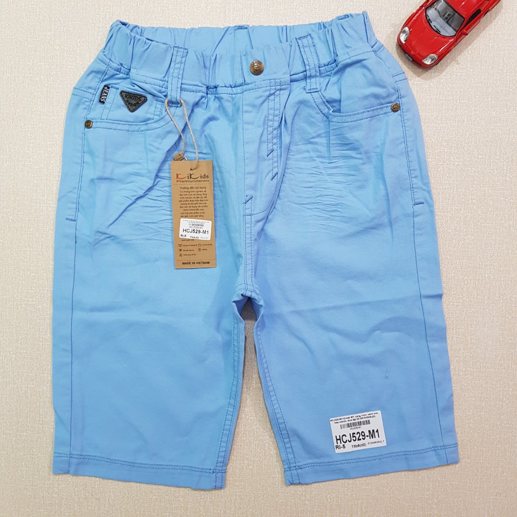 HCJ529-M1- Quần lửng bé trai, chất kaki co giãn nhẹ, màu xanh ngọc bích, lưng thun, made in Việt Nam
