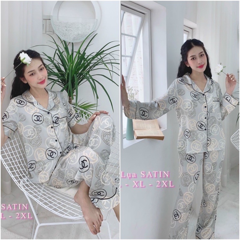 🤗 Big size XL-2XL 🤗 Bộ pijama lụa satin hình tay dài-tay ngắn, túi quần sâu