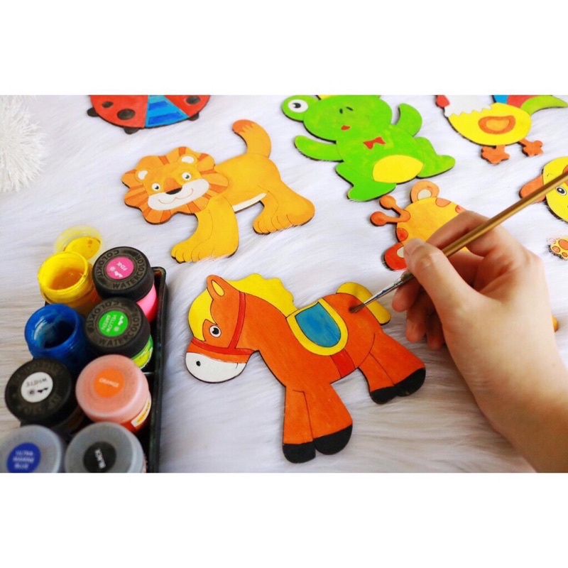 Combo 10 hình tô màu bằng gỗ bộ động vật🐘🐓,chim 🐦 và côn trùng 🐞