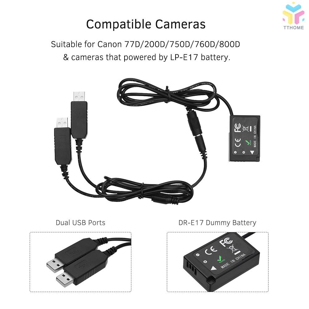 Thiết bị chuyển đổi pin giả DC Andoer hai cổng USB thay thế DR-E17 cho máy ảnh Canon 77D 200D 750D 760D 800D