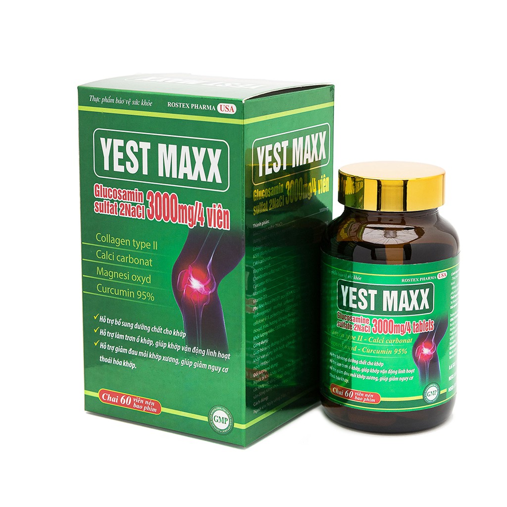 Viên Yest Maxx bổ sung glucosamin hỗ trợ xương khớp, bôi trơn dịch khớp, giảm thoái hóa khớp