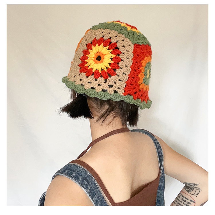 Mũ bucket Dệt Kim Hoạ Tiết Hoa Xinh Xắn Cho Nữ