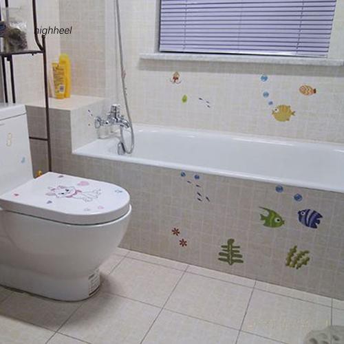 Giấy dán tường hình cá hoạt hình đáng yêu trang trí phòng tắm