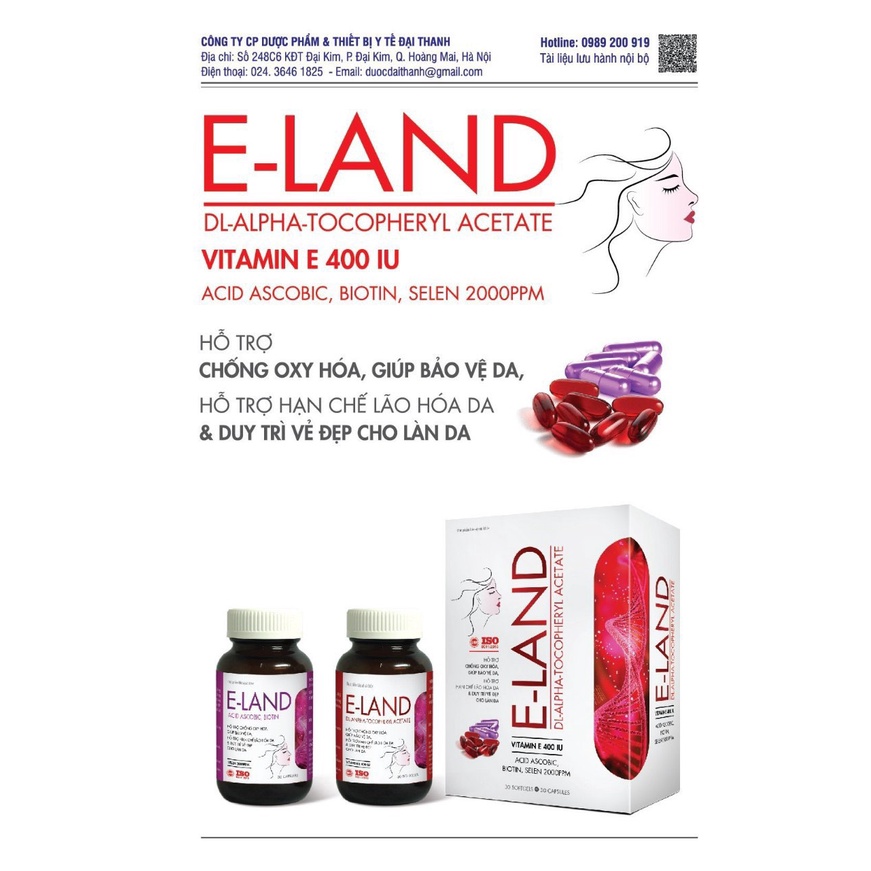 Sản phẩm tốt E-LAND VITAMIN E 400IU hộp 2 lọ