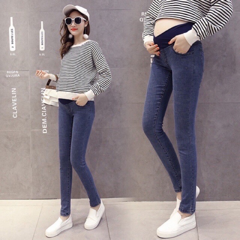 Hàng cao cấp - Quần bầu jean cạp chéo (jean thật) có chun chỉnh bụng xmay MjnHa