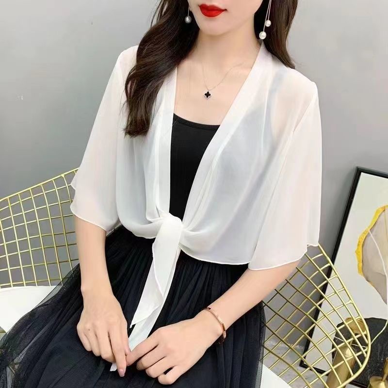 Áo Khoác Voan Mỏng Dáng Ngắn Xinh Xắn Thời Trang Cho Nữ