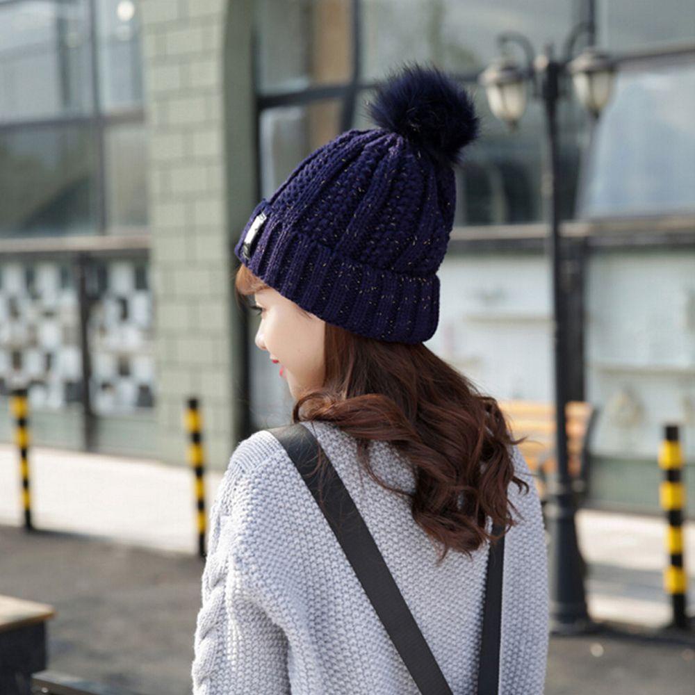 Mũ Len Dệt Kim Đính Quả Bông Lớn Thời Trang Dành Cho Nữ