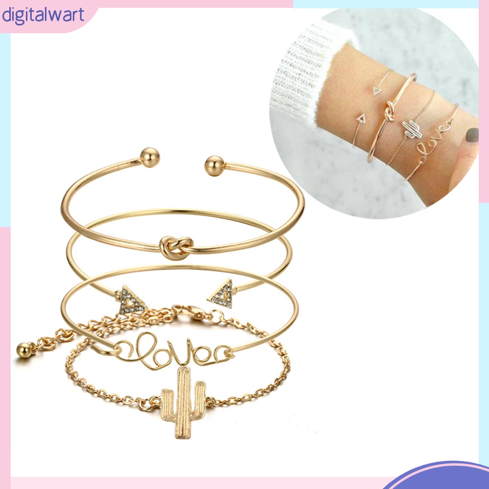 Set 4 Vòng Đeo Tay Kiểu Dáng Vintage Thời Trang Cho Nữ