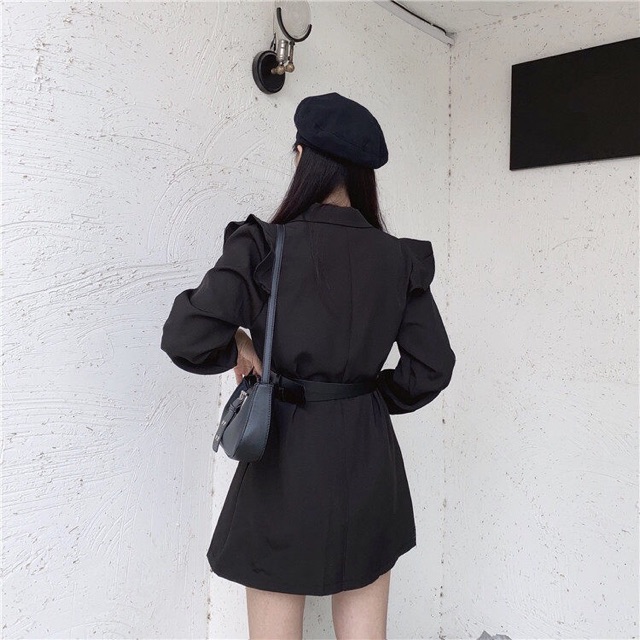 Váy giả vest tay bồng nhẹ phối bèo kèm belt đôi (có ảnh thật) | BigBuy360 - bigbuy360.vn