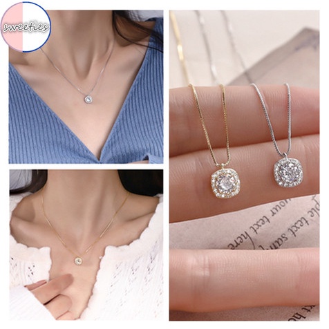 Vòng cổ Mặt Vuông Đính Đá Sang Trọng Đơn Giản Cho Nữ