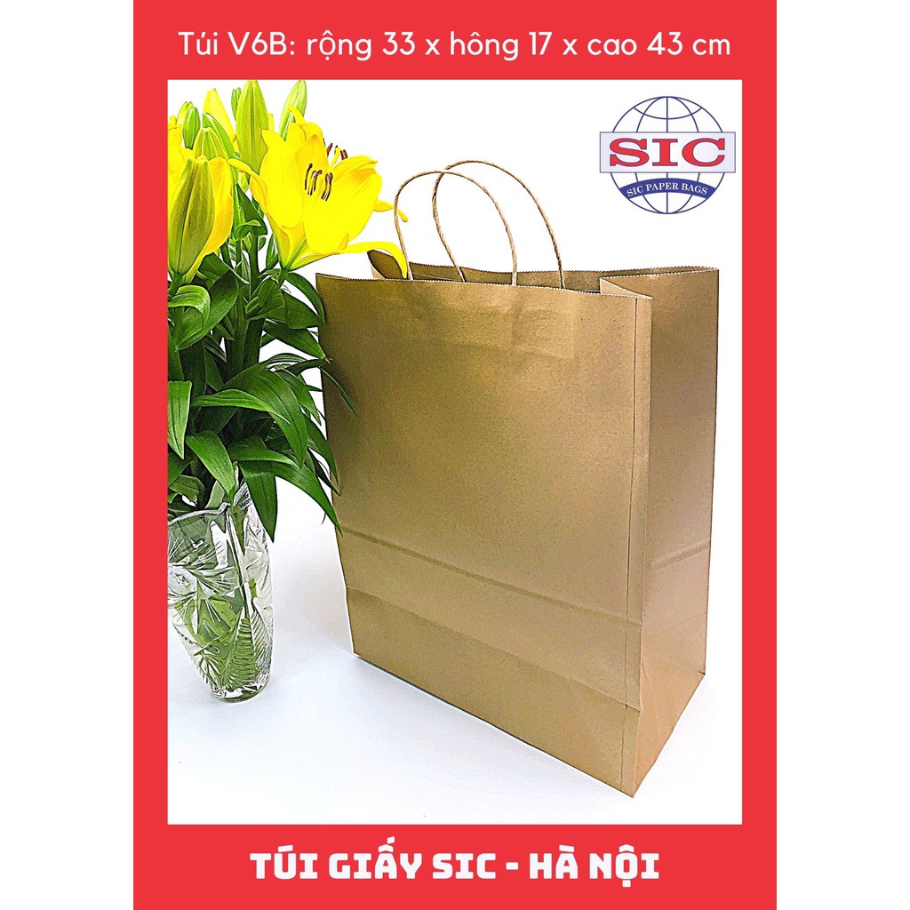 [SET 10 CHIẾC] TÚI GIẤY KRAFT V6B: 33x17x43 cm CÓ QUAI (ẢNH THẬT)