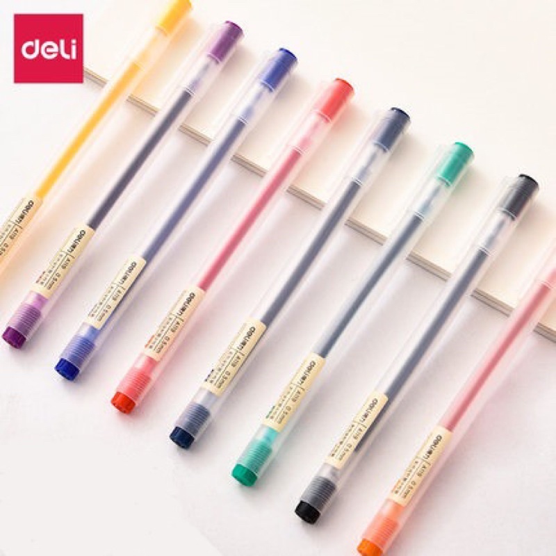 Bút mực gel 0.5mm nhiều màu Deli cute nắp đậy dùng để viết calligraphy trang trí sổ dễ thương nét chữ đẹp cao cấp  A119