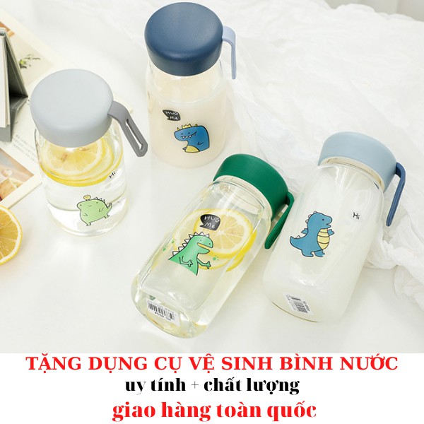 Bình giữ nhiệt bình nước thủy tính  hình KHỦNG LONG - thủy tinh cao cấp 350ml  bình nước cho bé bình đựng nước