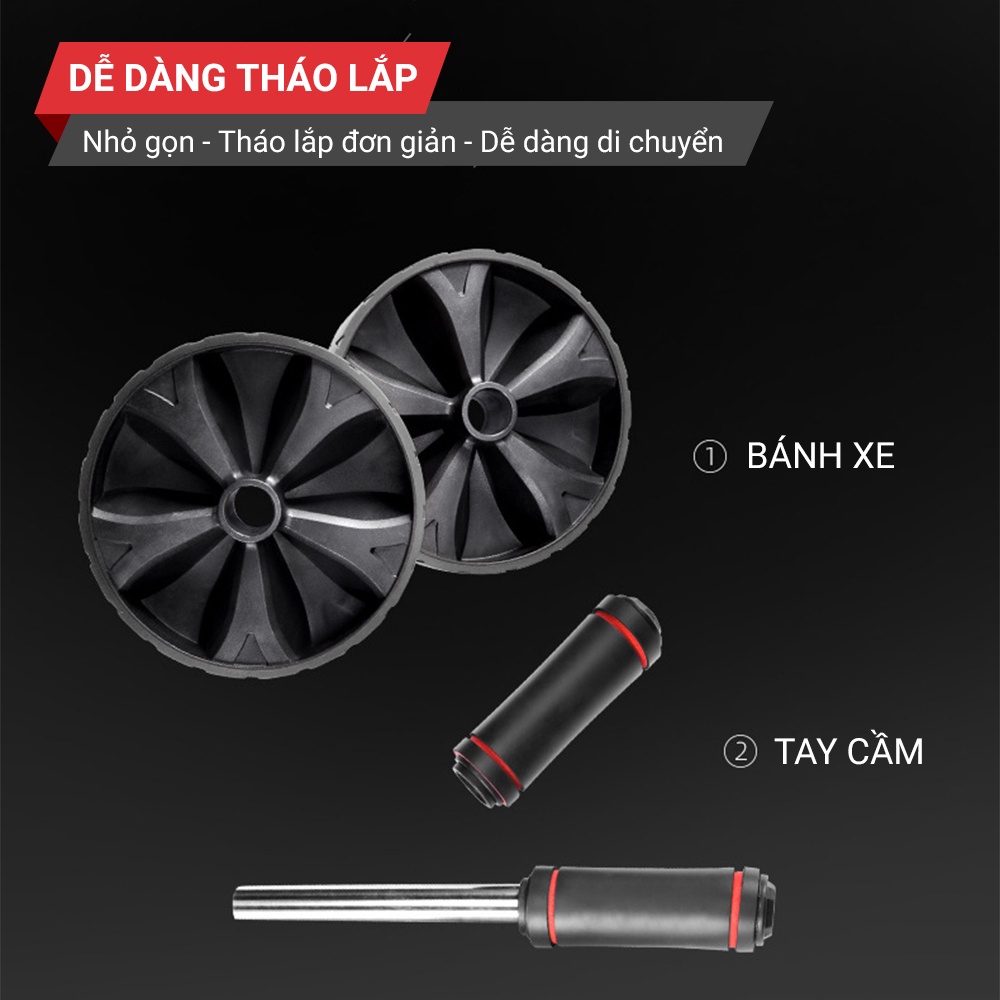 Con lăn tập bụng,con lăn tập cơ bụng 2 bánh GoodFit tay cầm lõi thép chịu tải 150kg, tập gym,tập thể dục tại nhà GF602AB