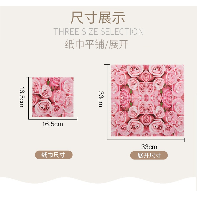 Set 20 Tờ Khăn Giấy In Hoa Hồng 26 Kiểu Trang Trí Tiệc Cưới / Sinh Nhật
