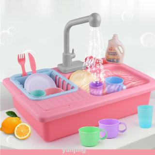 Battery Powered Kids Gift Simulation Tableware Parent Child Interactive With Rotatable Faucet Kitchen Sink Toy Set