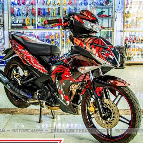 Gía sốc tem trùm xe exciter 150 đen đỏ lion  độ thiết kế team dán phủ decal xe máy giá rẻ đẹp