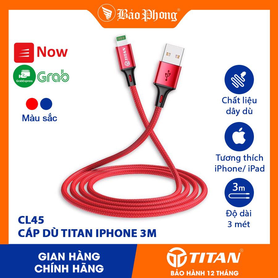 Cáp dây dù TITAN CL45 chân iPhone dài 3M