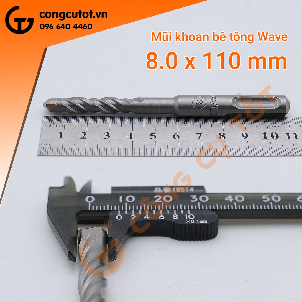 Mũi khoan bê tông Waves 8x110mm trong ống nhựa