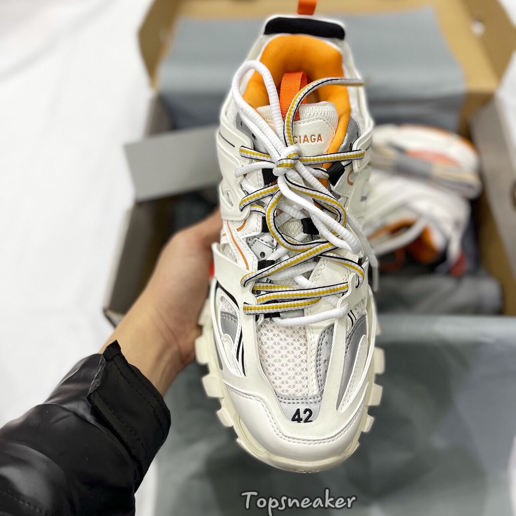Giày Sneaker Balen Track Trắng Cam Full Phụ Kiện