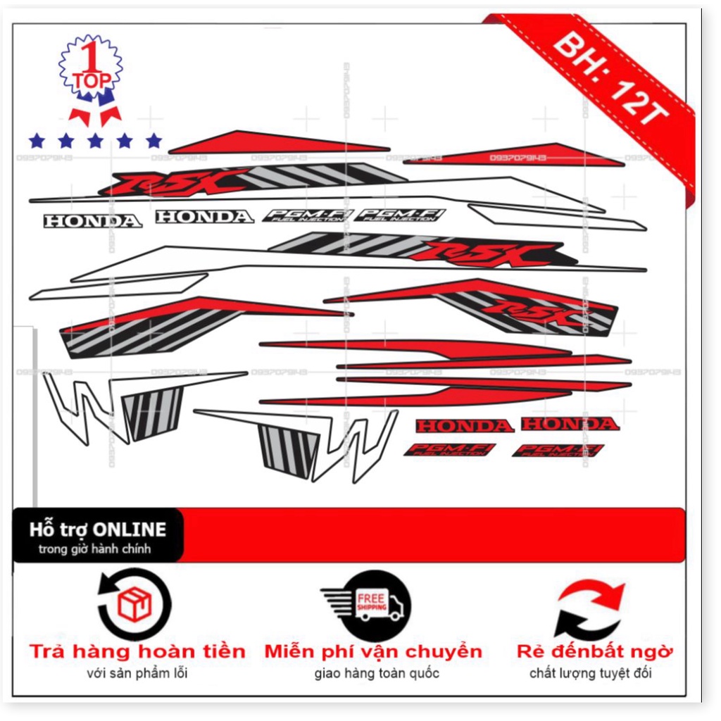 ( Quí khách vui lòng mang ra tiệm cho thợ dán ) Tem wave RSX 2020 đỏ đen