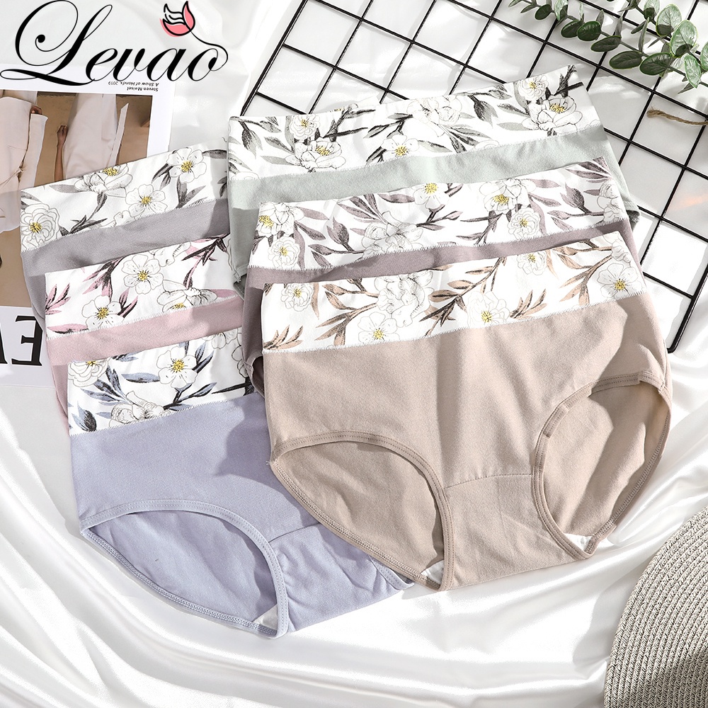 Quần Lót Levao Vải Cotton Lưng Cao In Họa Tiết Dành Cho Nữ