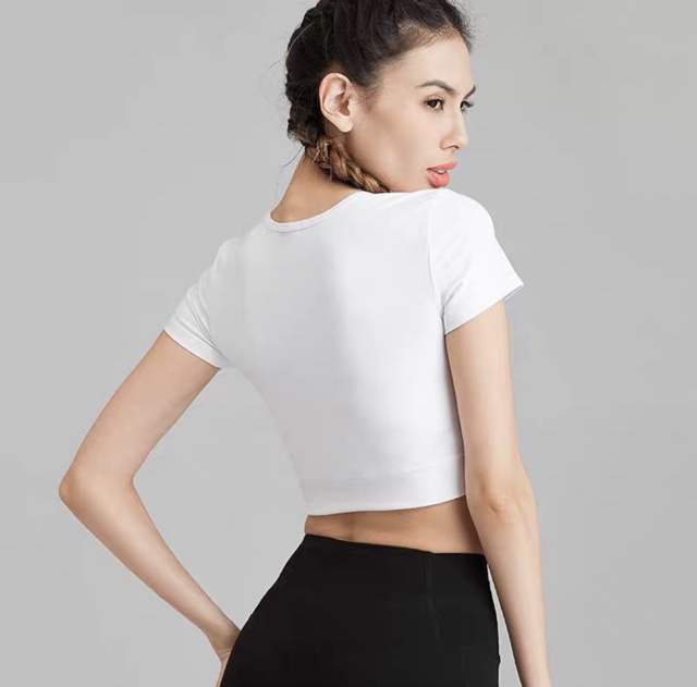 Áo Croptop vạt chéo cộc tay tập yoga, aerobic