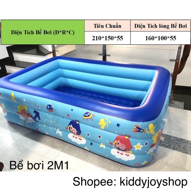 BỂ BƠI PHAO CHO BÉ 1M2 1M3 1M5  2M1 3 Tầng Có Đáy Chống Trượt màu xanh màu hồng )