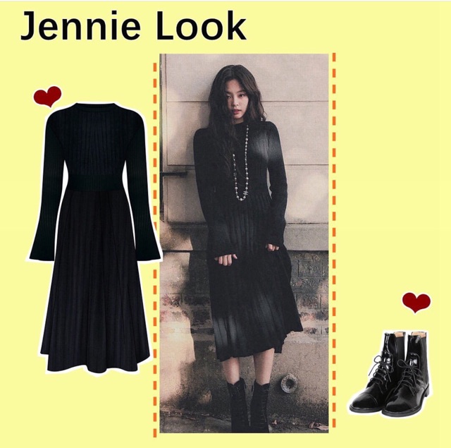 Váy len tăm đen Jennie dài tay dáng dài ôm body