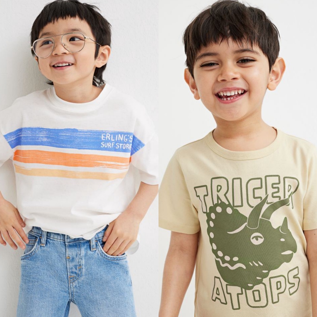 Áo phông cộc tay HM chất cotton cho bé trai 12-32kg - Lagim House