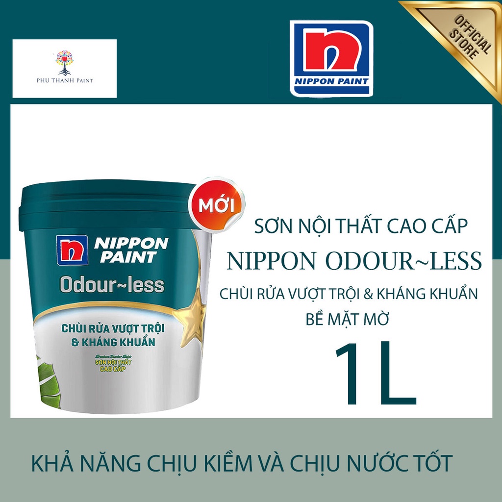 Sơn nước nội thất - Siêu cao cấp - Nippon Odour~less -Chùi rửa- Kháng khuẩn - Bề mặt mờ - 1L