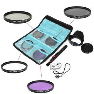 Camera Set UV FLD CPL ND4 58Mm Circular Polarizer Protector Polarizing Filter Kit + Lens Hood Ca