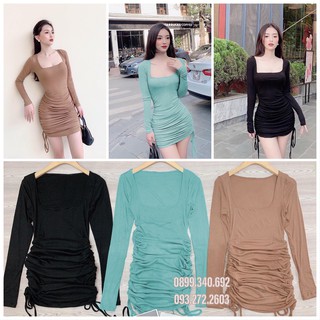 Đầm Body Cổ Vuông Rút Sườn