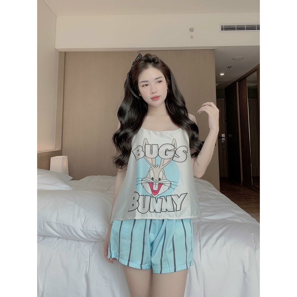 Bộ đồ ngủ nữ FM Style đồ bộ 2 dây họa tiết hoạt hình dễ thương bộ đồ mặc nhà vải lụa mịn mát mùa hè 21062137 | BigBuy360 - bigbuy360.vn