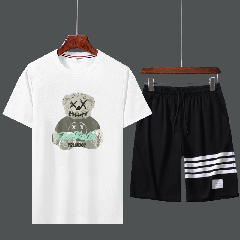 Set Bộ 2 Món Quần Shorts + Áo Thun Nam Chất Vải Thun CB2_MAT173TH_MSH001THDEF6 (Gấu Bông + 3 Kẻ Ngang)