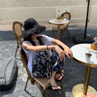 Quần dài ống rộng in hoa xanh dương đậm thời trang mùa hè | BigBuy360 - bigbuy360.vn