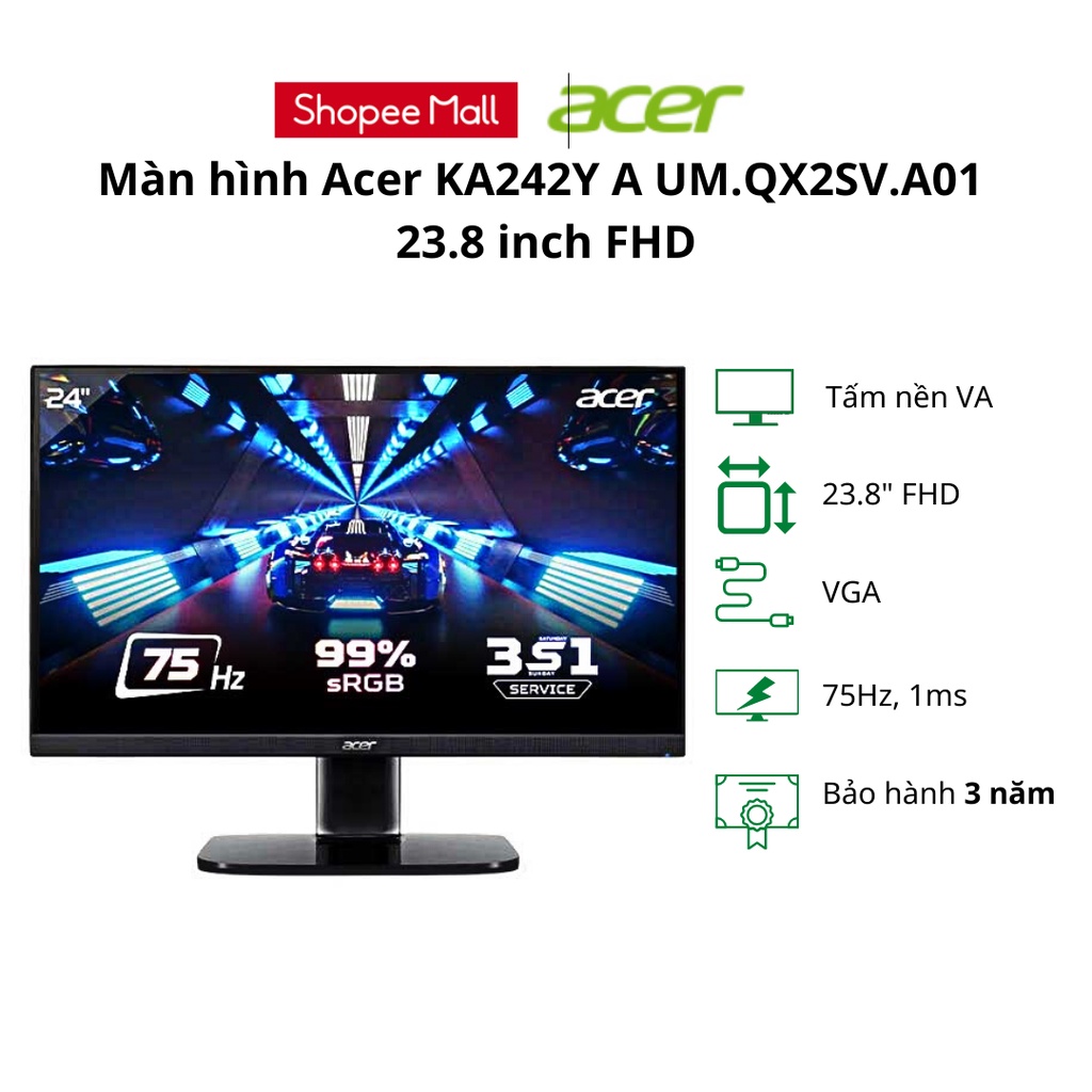 Màn hình máy tính pc Acer KA242Y A (UM.QX2SV.A01) 23.8 inch FHD VA 75Hz Gaming