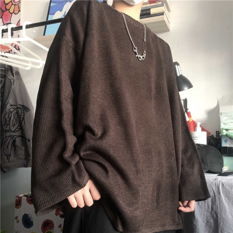 Áo sweater dệt kim màu trơn sành điệu phong cách Harajuku cổ điển thời trang cho nam và nữ