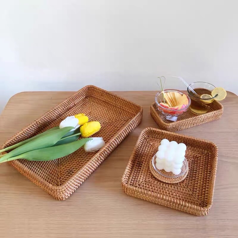 Khay mây đựng đồ hoa quả bánh kẹo 3 chi tiết