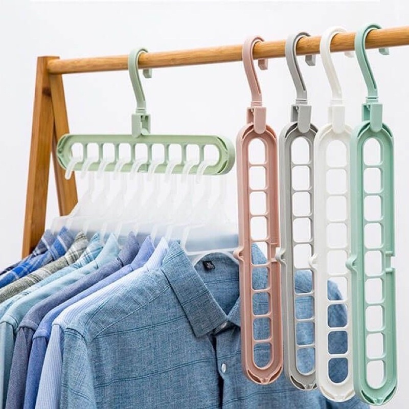 Móc 9 Lỗ Nhựa An Toàn Tiết Kiện Không Gian Treo Quần Áo, Dễ Lấy Tiện Lợi