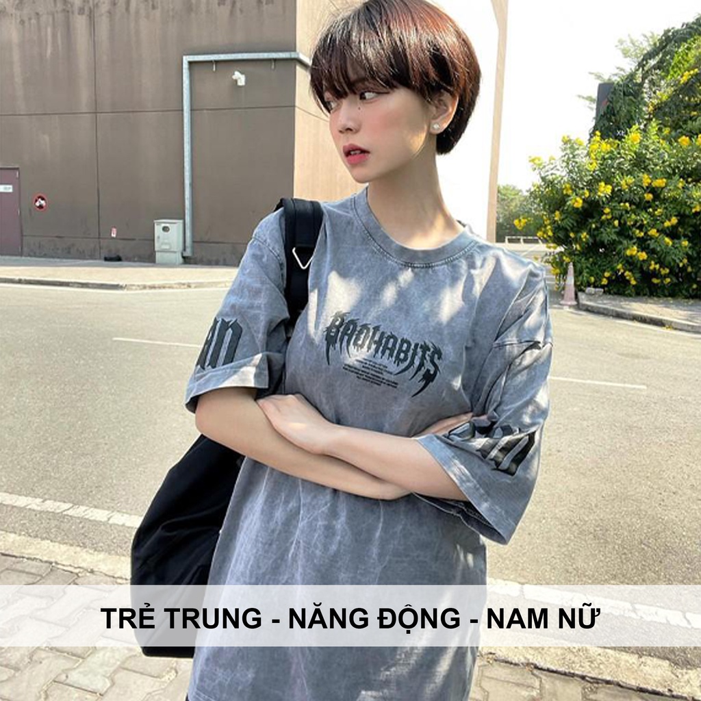 Áo Thun BAD HABITS LABEL Wash Unisex, Tee Phông Tay Lỡ Local Brand Bad Habit Bóng Tối Full Tag Nam Nữ TUN SHOP