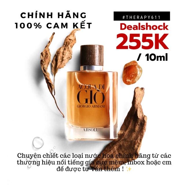 [-20kTHERAPYF]..::✨Nước Hoa Dùng Thử Men's 𝘼𝙌𝙐𝘼 𝘿𝙄 GIÒ 𝘼𝙗𝙨𝙤𝙡𝙪 EDP / (5ml/10ml/20ml)✨::..
