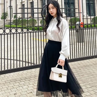 Chân váy dáng dài midi xoè chất liệu lưới tôn dáng sang trọng cạp rời khoá sườn, Chân váy công sở hiện đại thiết kếLiola