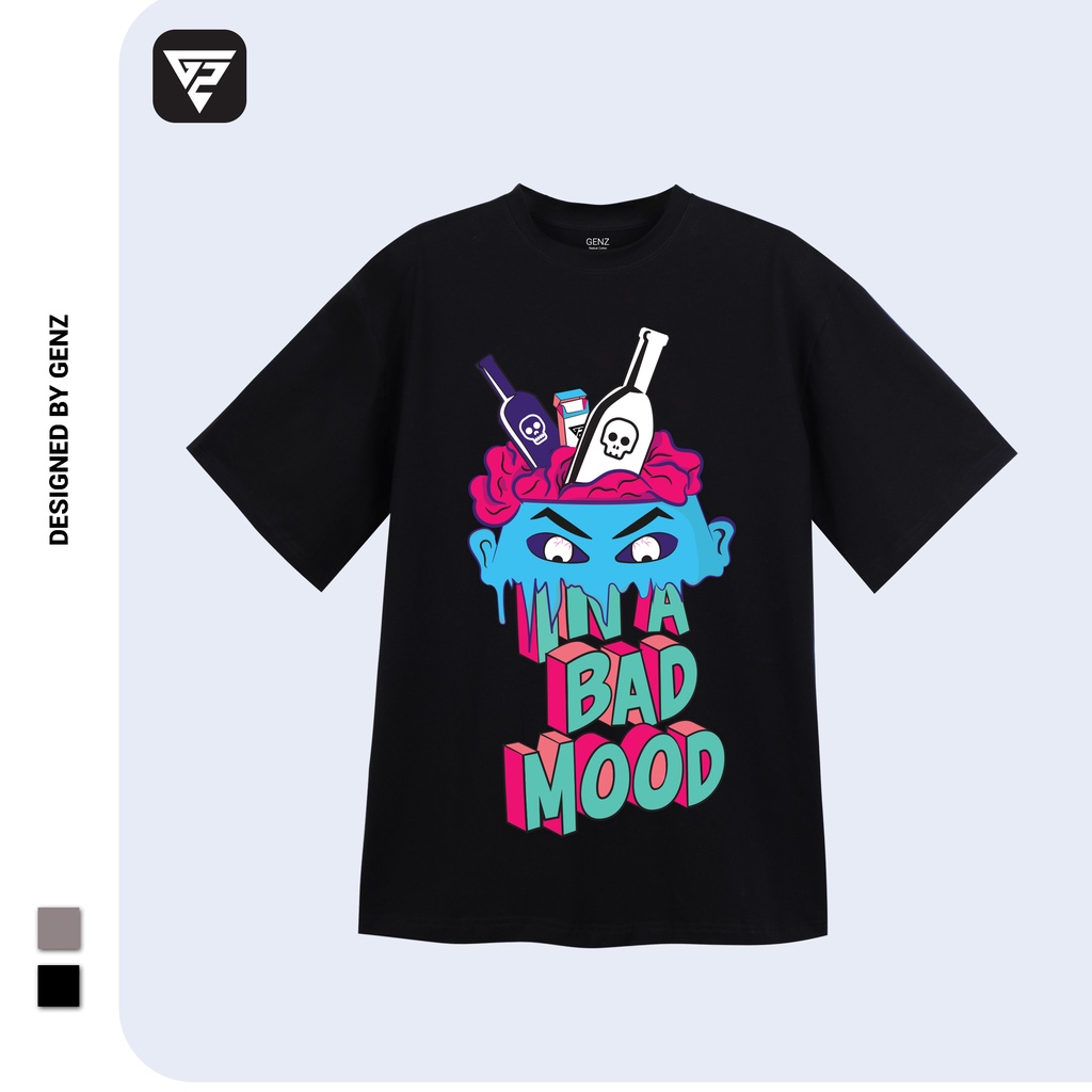 Áo thun tay lỡ GENZ phông Unisex nam nữ Cotton oversize form rộng In Bad Mood